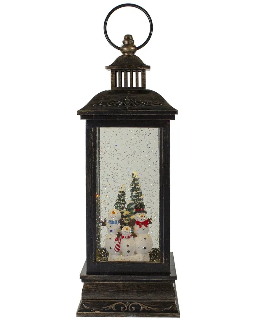 11in LED Snowman Family Christmas Lantern Snow Globe - Black image