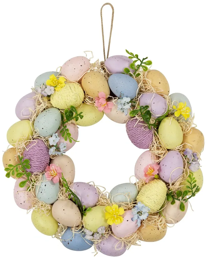 12.5in Floral & Easter Egg Spring Wreath - Multicolor image