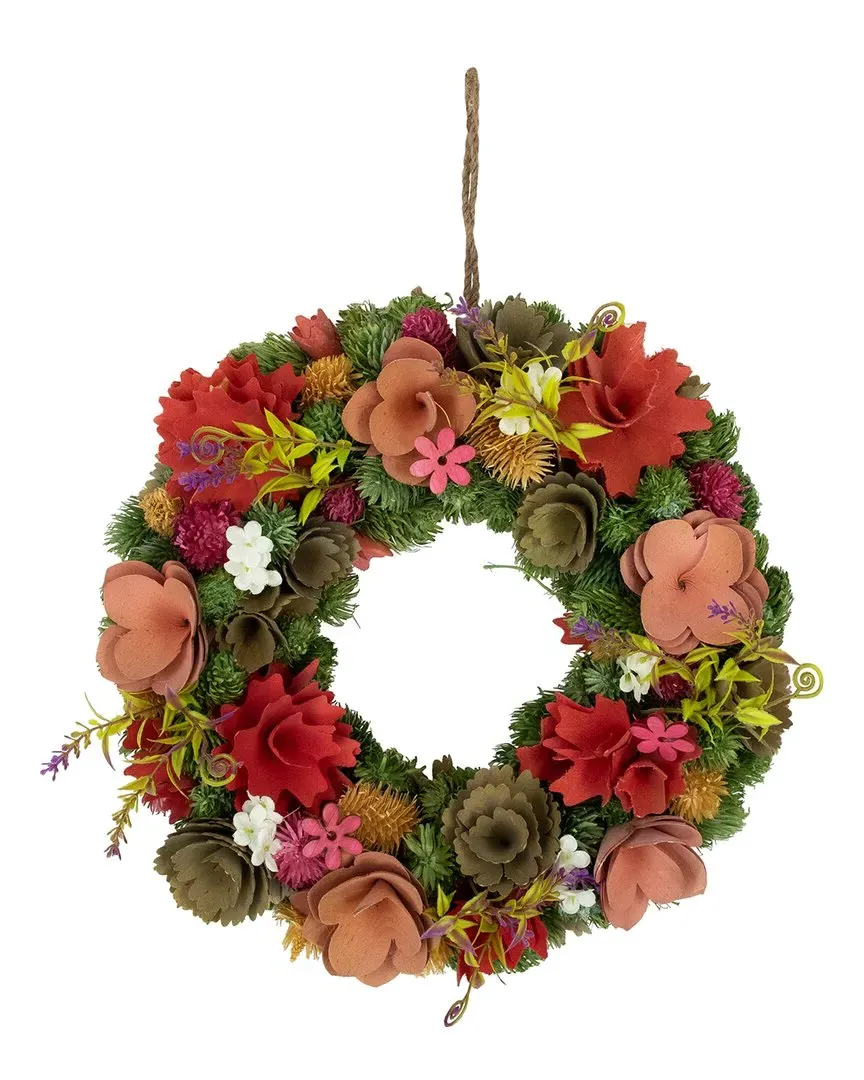 12.5in Mixed Floral Artificial Spring Wreath - Multicolor
