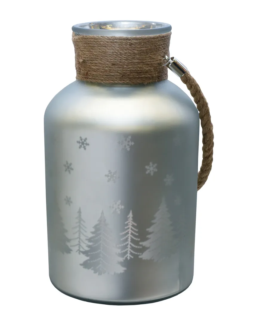 12in Christmas Trees & Snowflakes Pillar Candle Holder - Silver