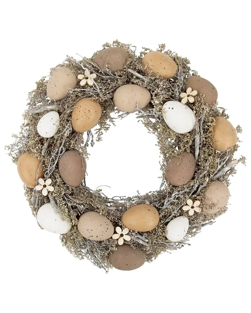 12in Speckled Egg Easter Twig Wreath - Brown