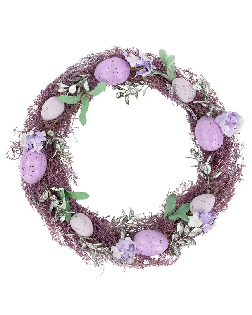 12in Speckled Egg Easter Twig Wreath - Purple image