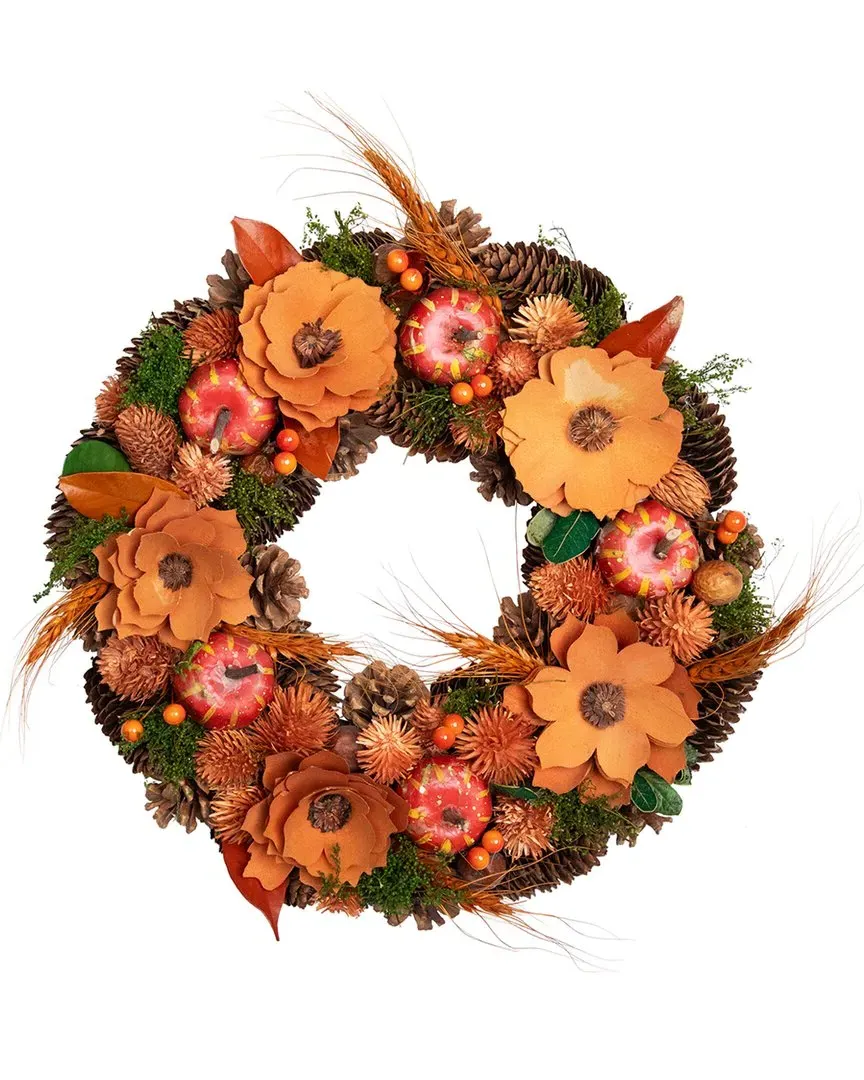 13.25-in Autumn Harvest Wreath with Flowers and Gourds - Orange image