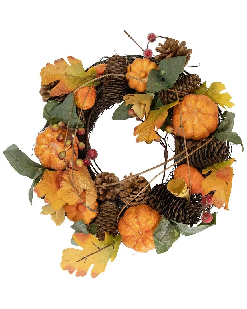 13.5-in Pumpkin & Pinecone Autumn Harvest Wreath - Brown