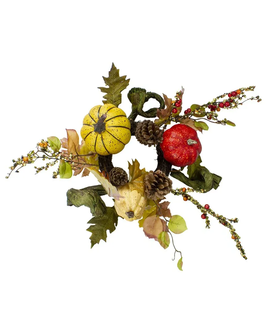 13in Fall Harvest Wreath with Pumpkin - Orange, Wood image