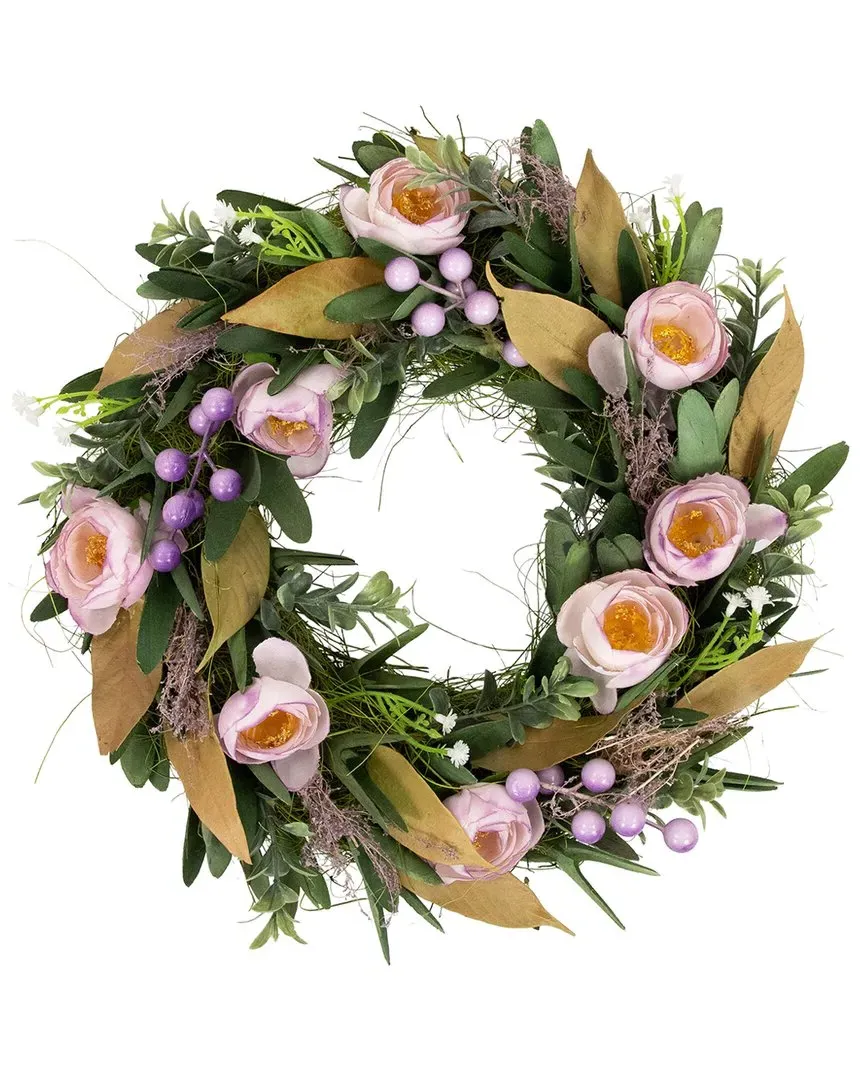 13in Mixed Floral & Greenery Spring Wreath - Purple