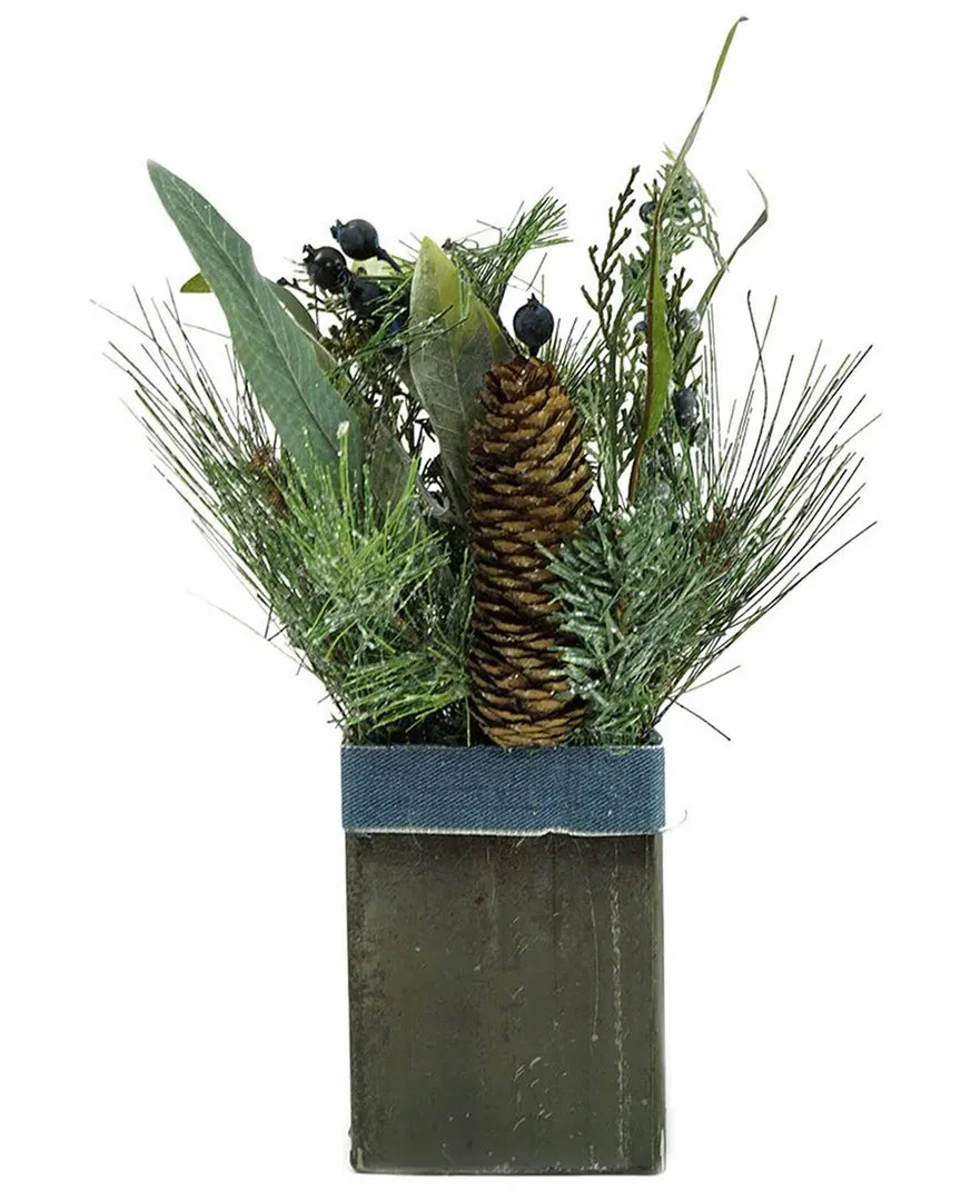 13in Square Frosted Artificial Blueberry Arrangement - Green image