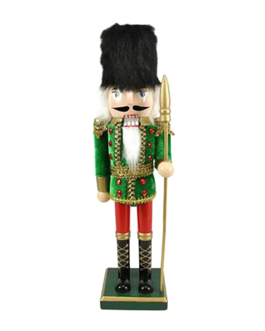 14in Christmas Nutcracker Soldier with Spear - Green, Wood image