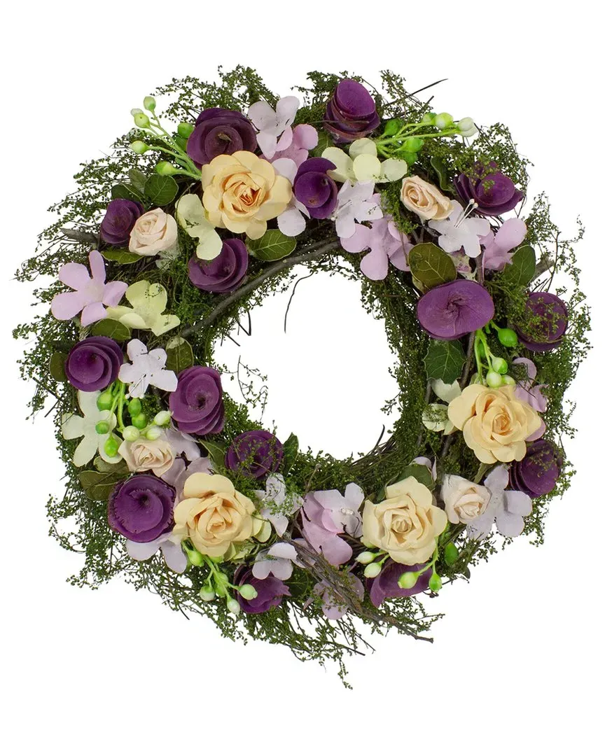 14in Flora, Berries & Twig Artificial Spring Wreath - Purple image