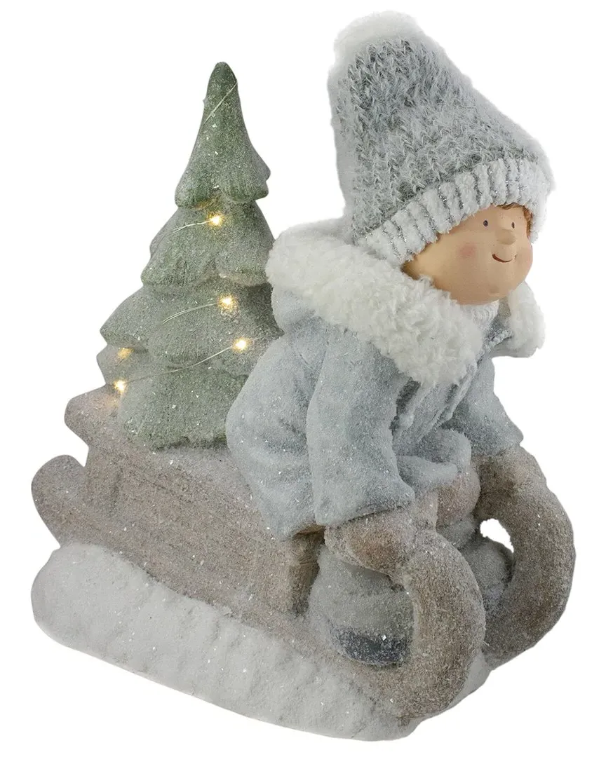15in Boy On Sled Christmas Decoration - Beige, Green image