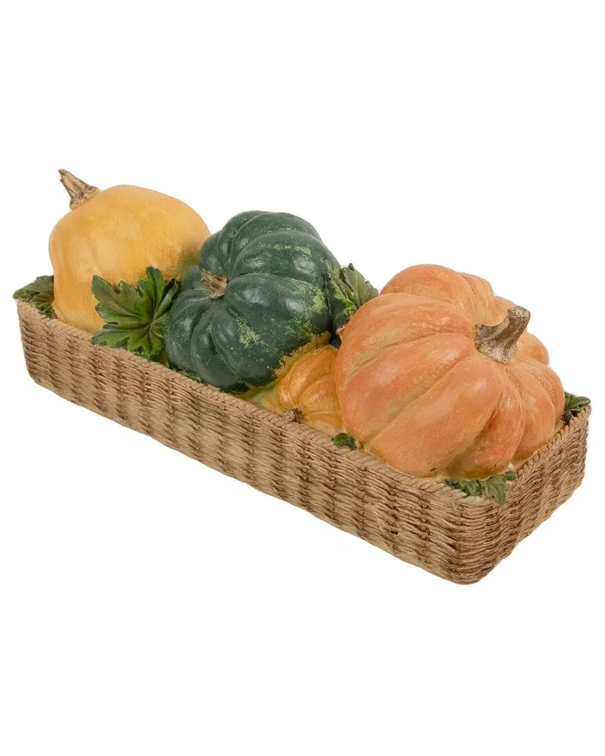 15in Faux Rattan Basket with Pumpkins Decoration - Orange image