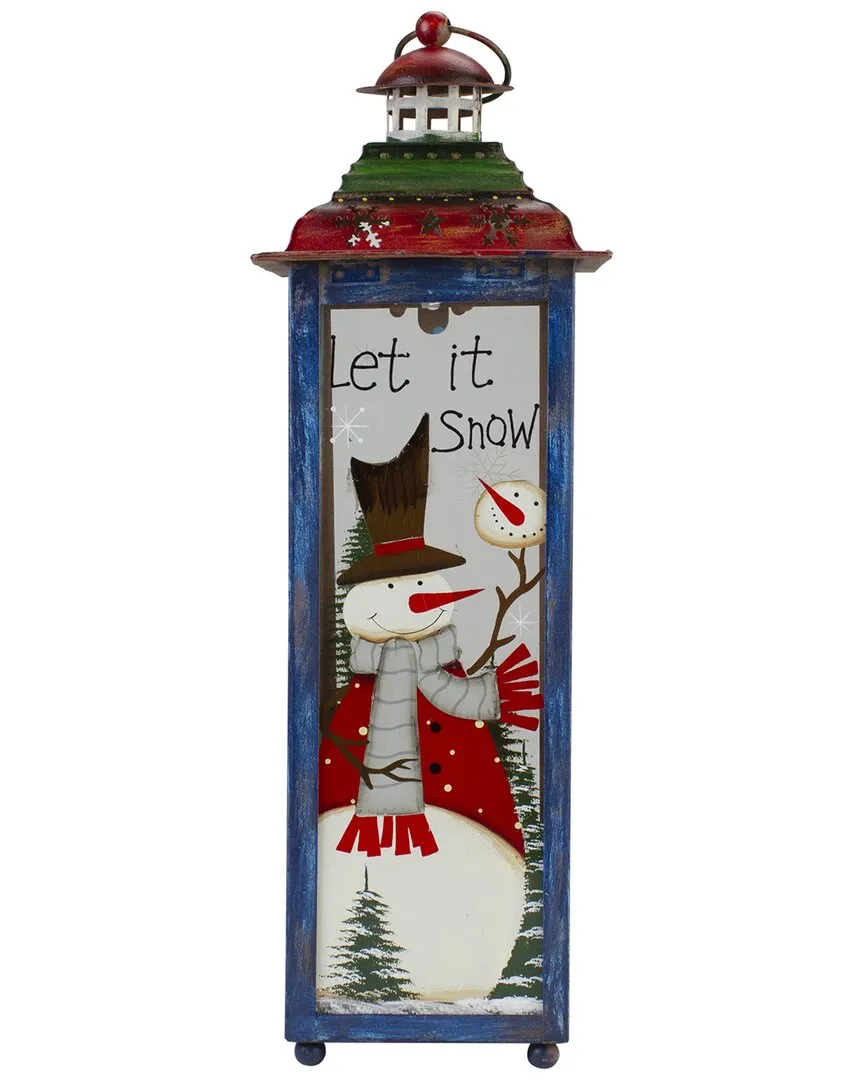 15in Snow Christmas Lantern - Red, Metal image