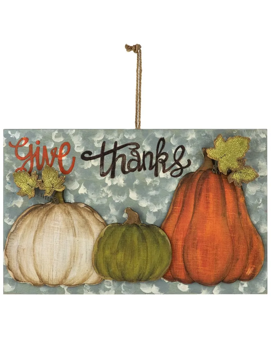 16.5in Give Thanks Fall Harvest Pumpkin Wall Sign - Orange image