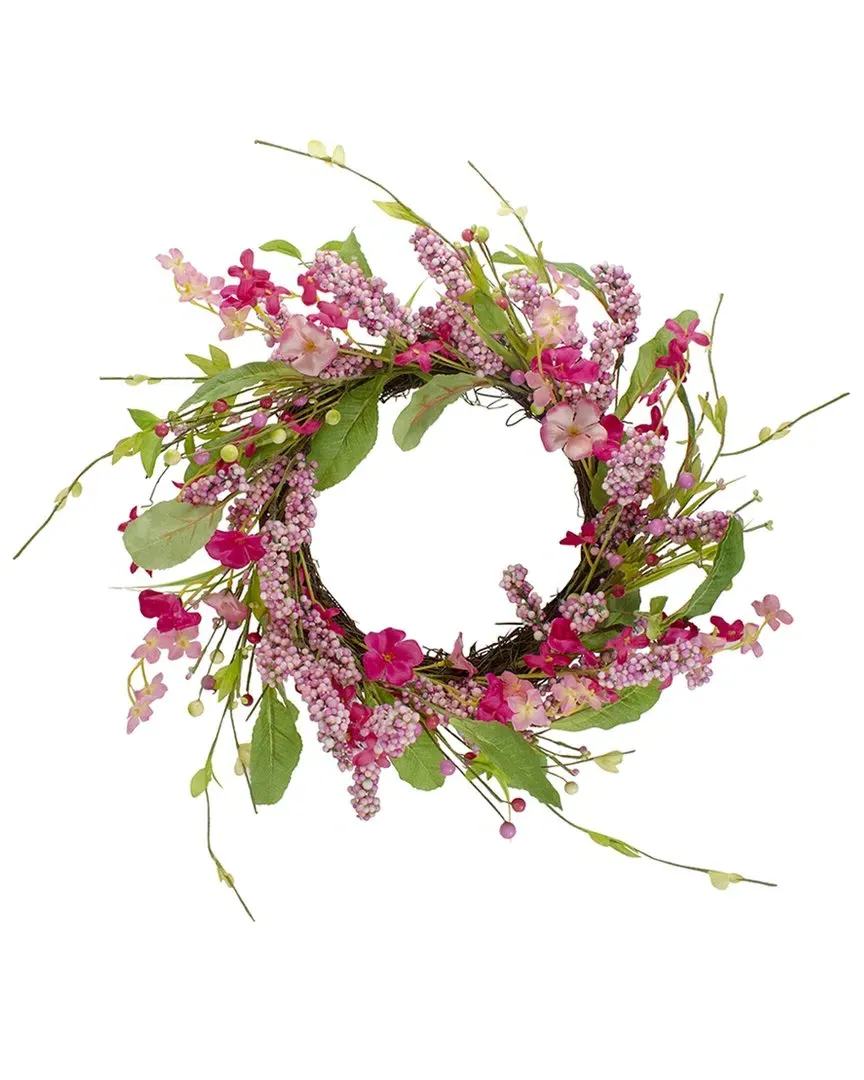 18in Geranium & Berry Artificial Spring Wreath - Pink
