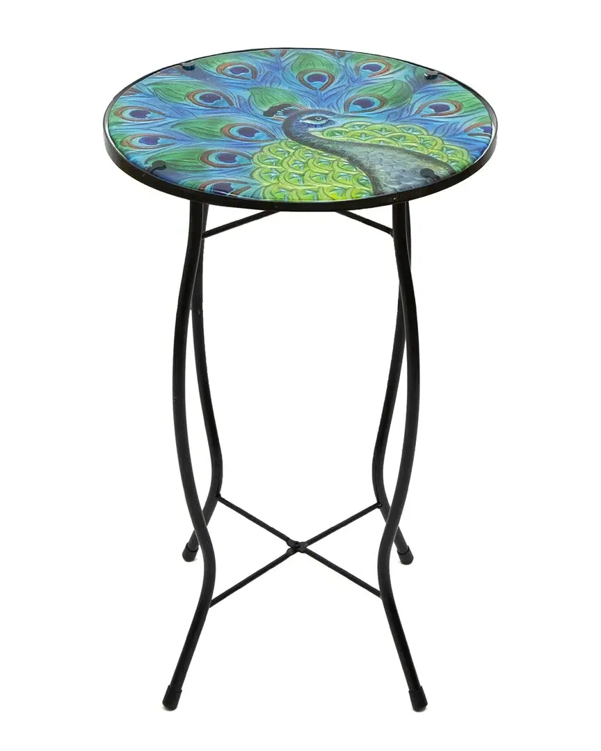 19in Peacock Glass Patio Side Table - Blue