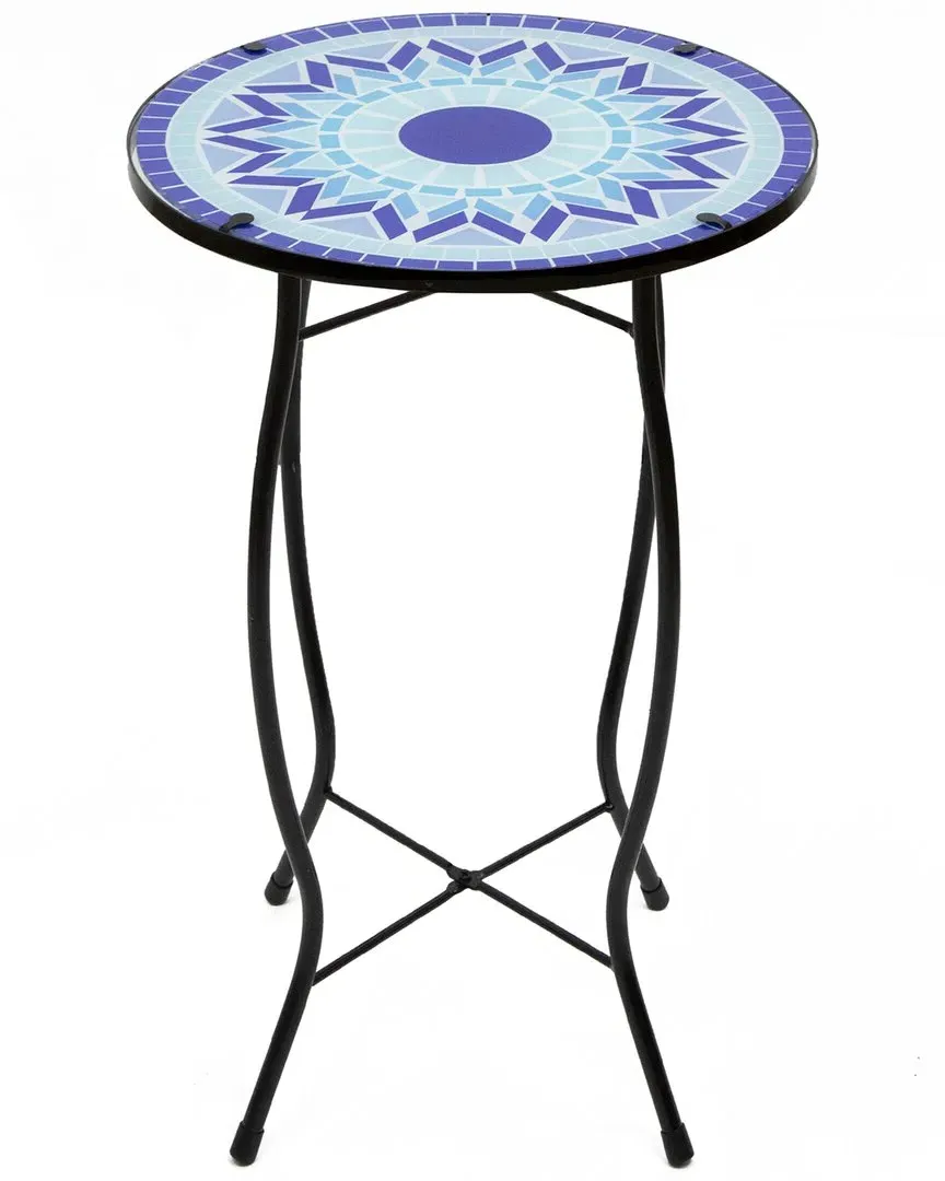 19in Sun Mosaic Glass Patio Side Table - Blue