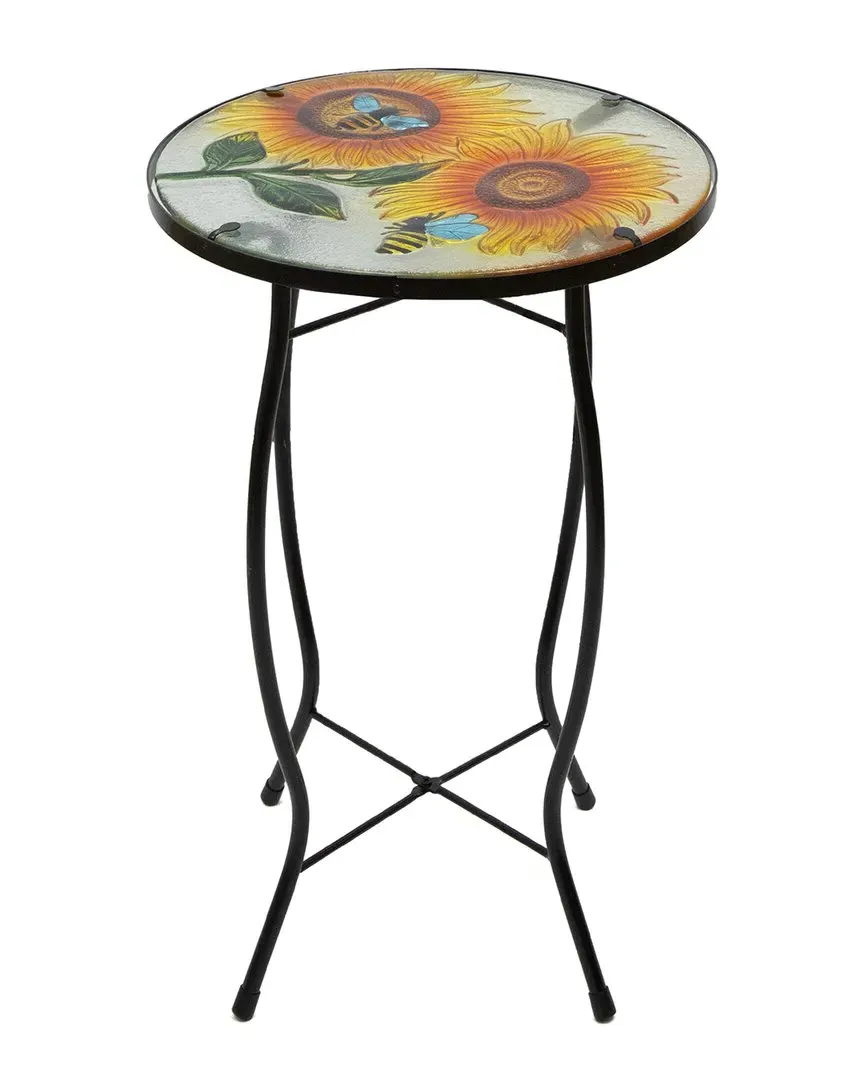 19in Sunflower Glass Patio Side Table - Yellow