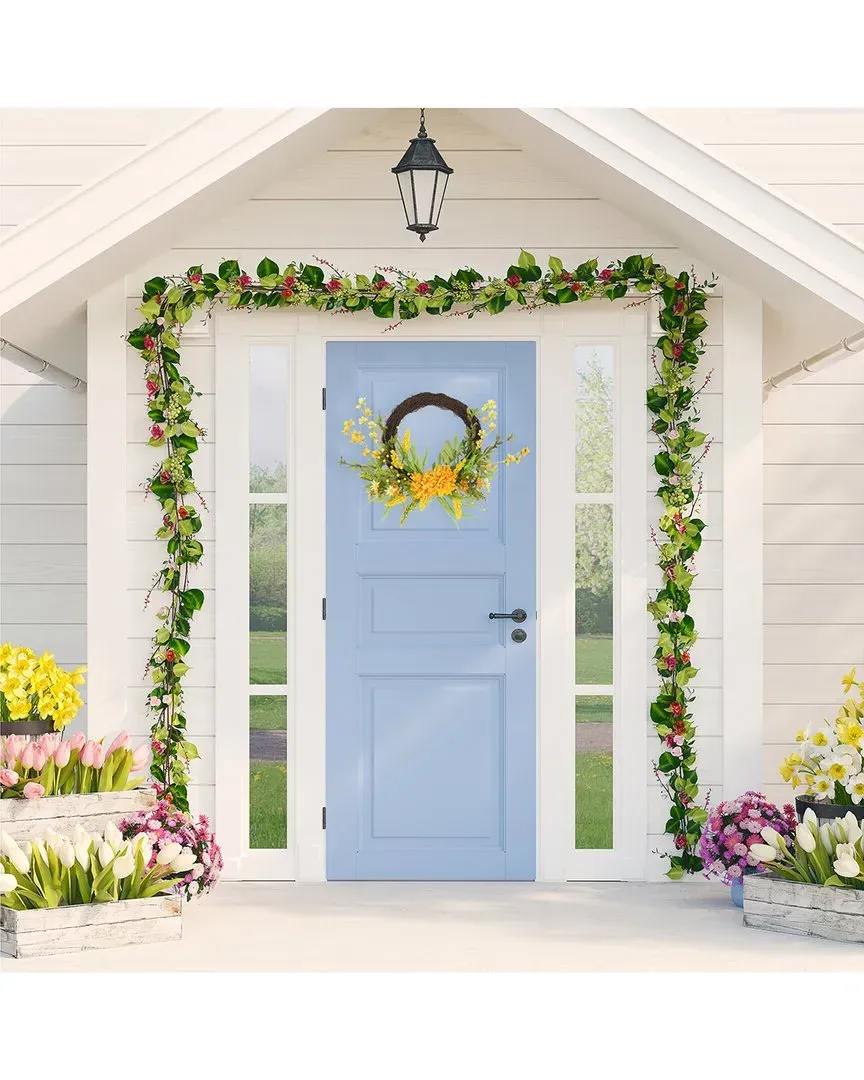 22-in Peonies Fall Harvest Twig Wreath - Brown image