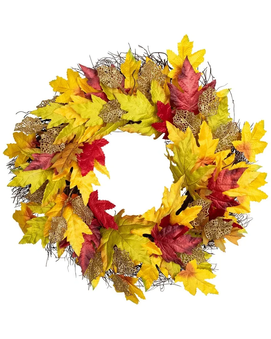 22-Inch Maple Leaf Artificial Wreath - Orange image