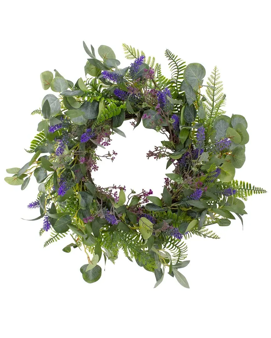 22in Lavender & Foliage Artificial Floral Wreath - Purple image