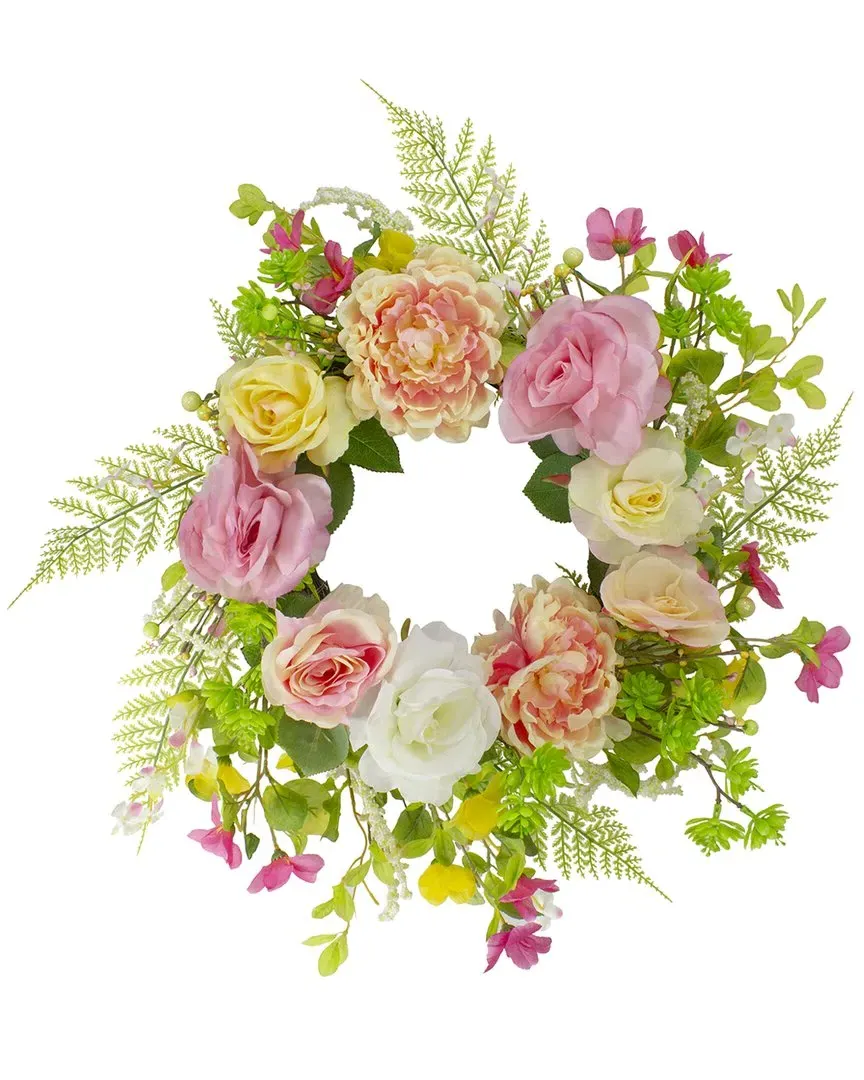 22in Rose & Peony Artificial Floral Wreath - Pink