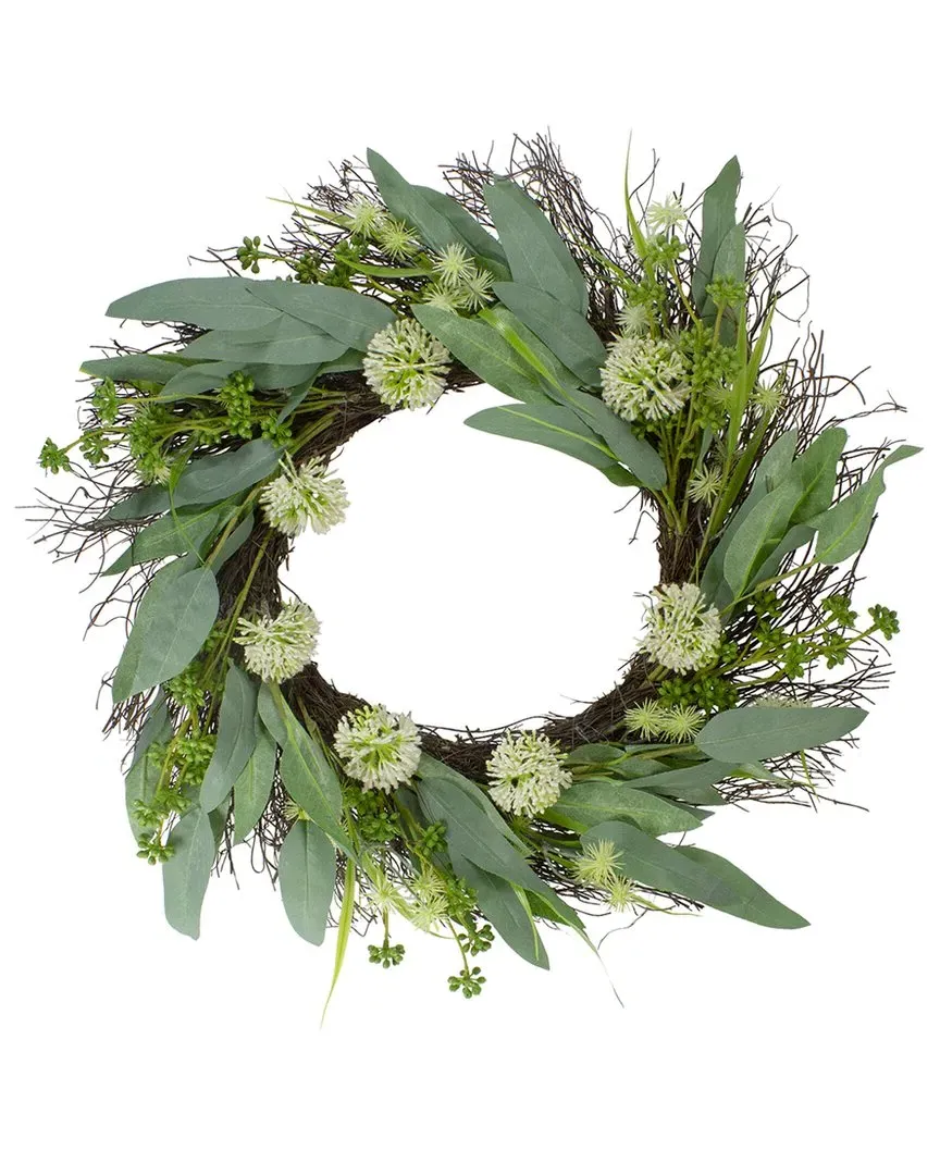 23in Olive Leaf & Floral Twig Spring Wreath - Green image
