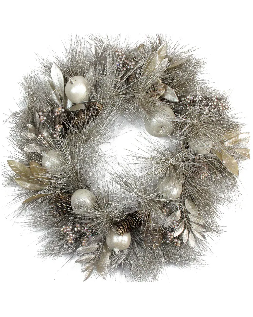 24-Inch Christmas Wreath with Pomegranate & Pine Cone - Gold