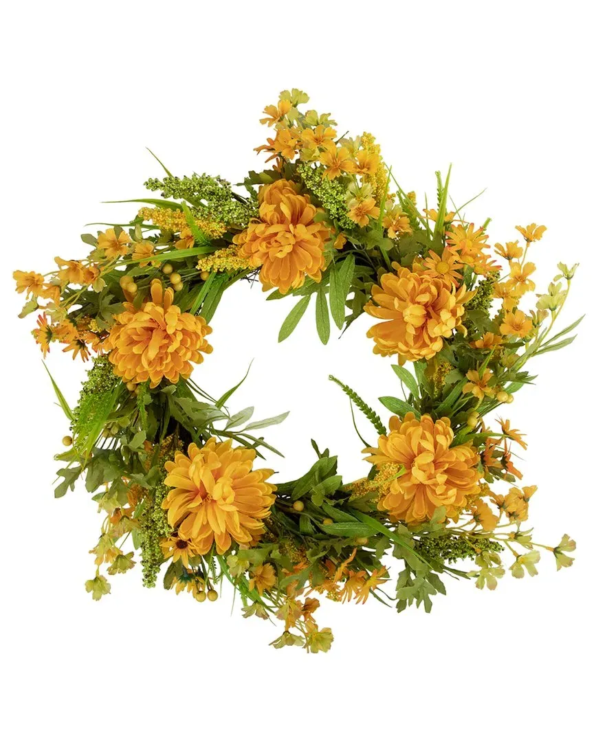 24-inch Peony Artificial Fall Harvest Twig Wreath - Yellow