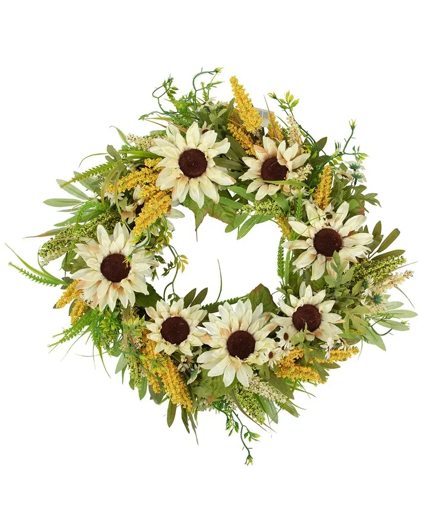 24in Fall Harvest Wreath with Sunflowers - Beige