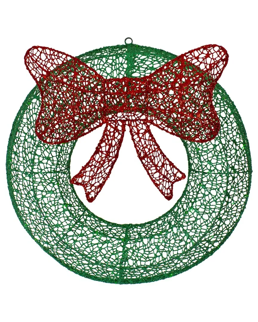 24in LED Lighted Glitter Wreath with Bow - Green image