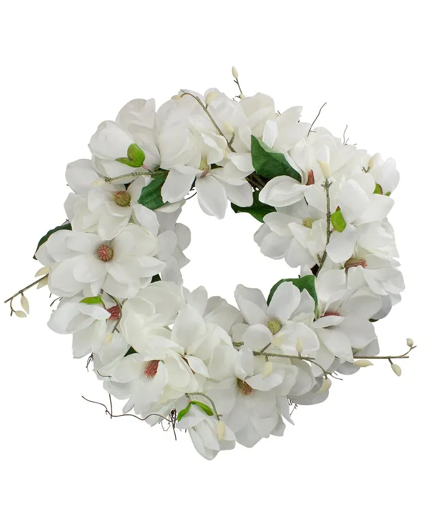 24in Magnolia Artificial Spring Wreath - White