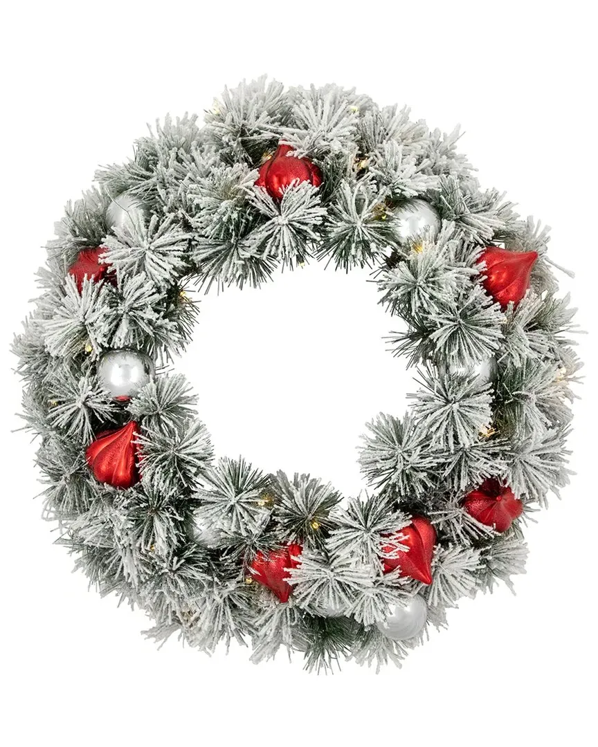 24in Pre-Lit Snowy Bristle Pine Christmas Wreath - Green image