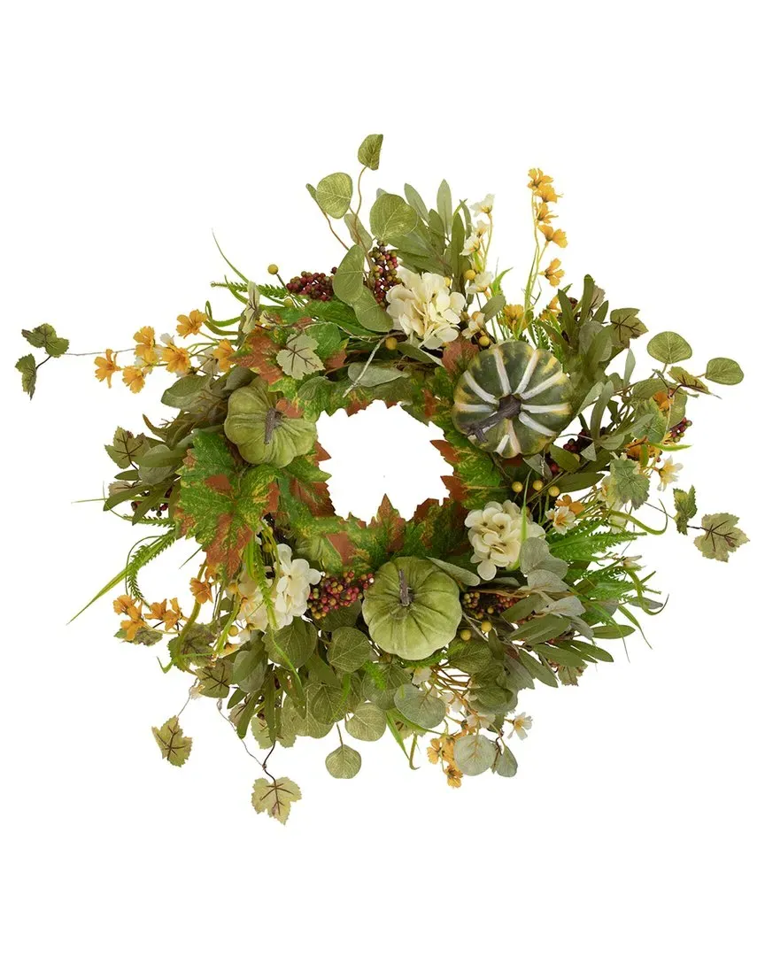 24in Pumpkins & Berries Artificial Fall Wreath - Green