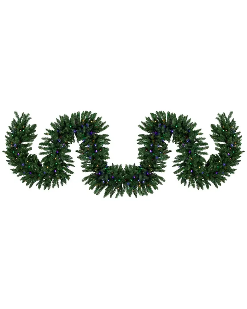 25-Foot Buffalo Fir Christmas Garland with Multi-Color LEDs - Green