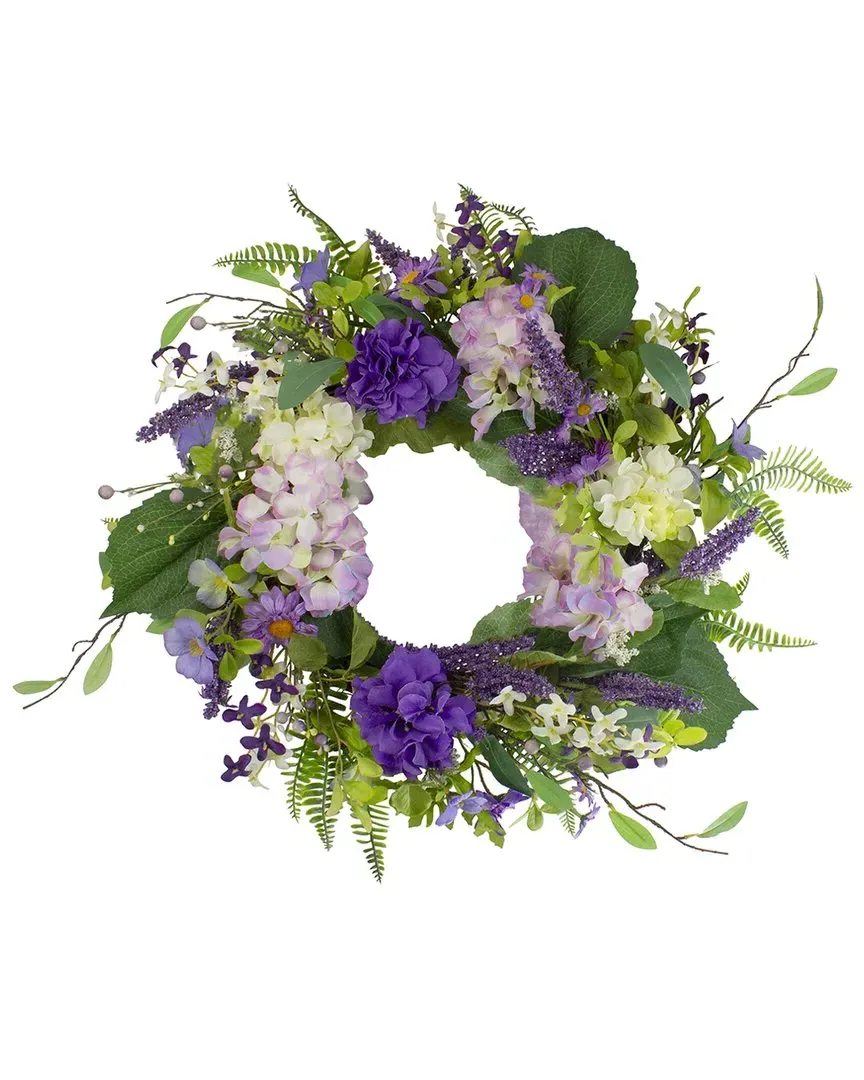 26in Hydrangea & Foliage Artificial Spring Wreath - Purple