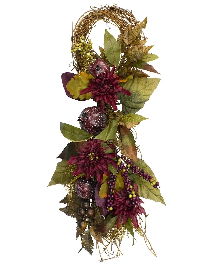 28in Autumn Harvest Mums Grapevine Garland - Red