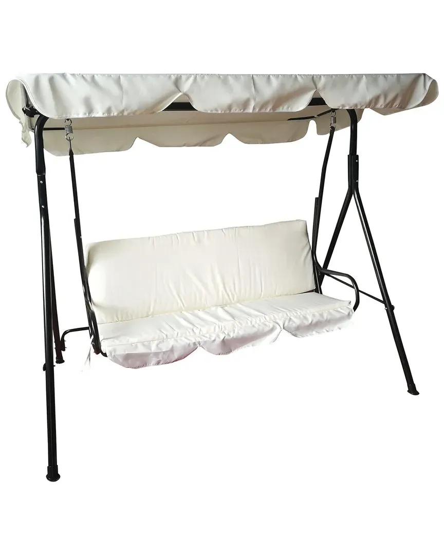 3-Seater Patio Swing with Adjustable Canopy - Cream, Steel image