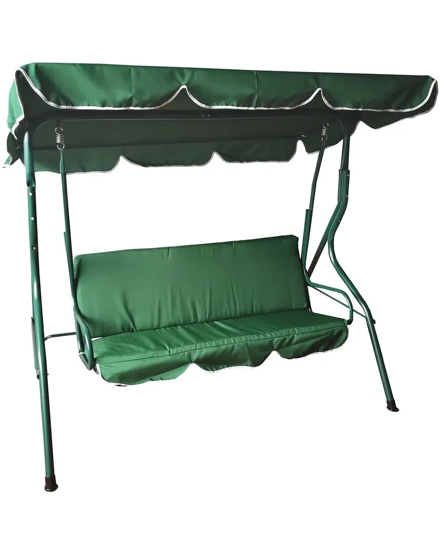 3-Seater Patio Swing with Adjustable Canopy - Green, Steel