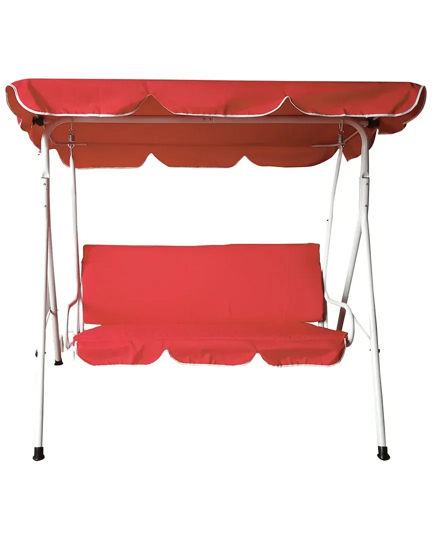 3-Seater Patio Swing with Adjustable Canopy - Red, Steel