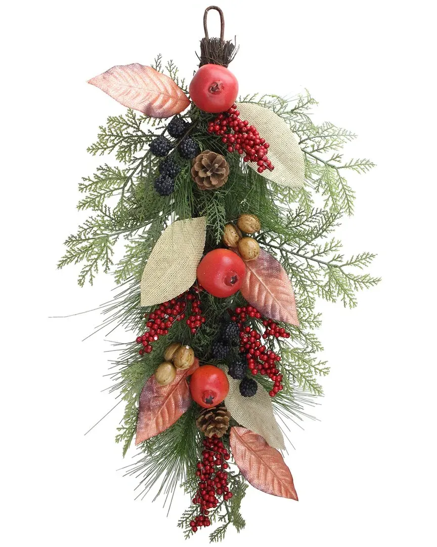 30in Teardrop Swag with Mixed Berry and Pine - Red