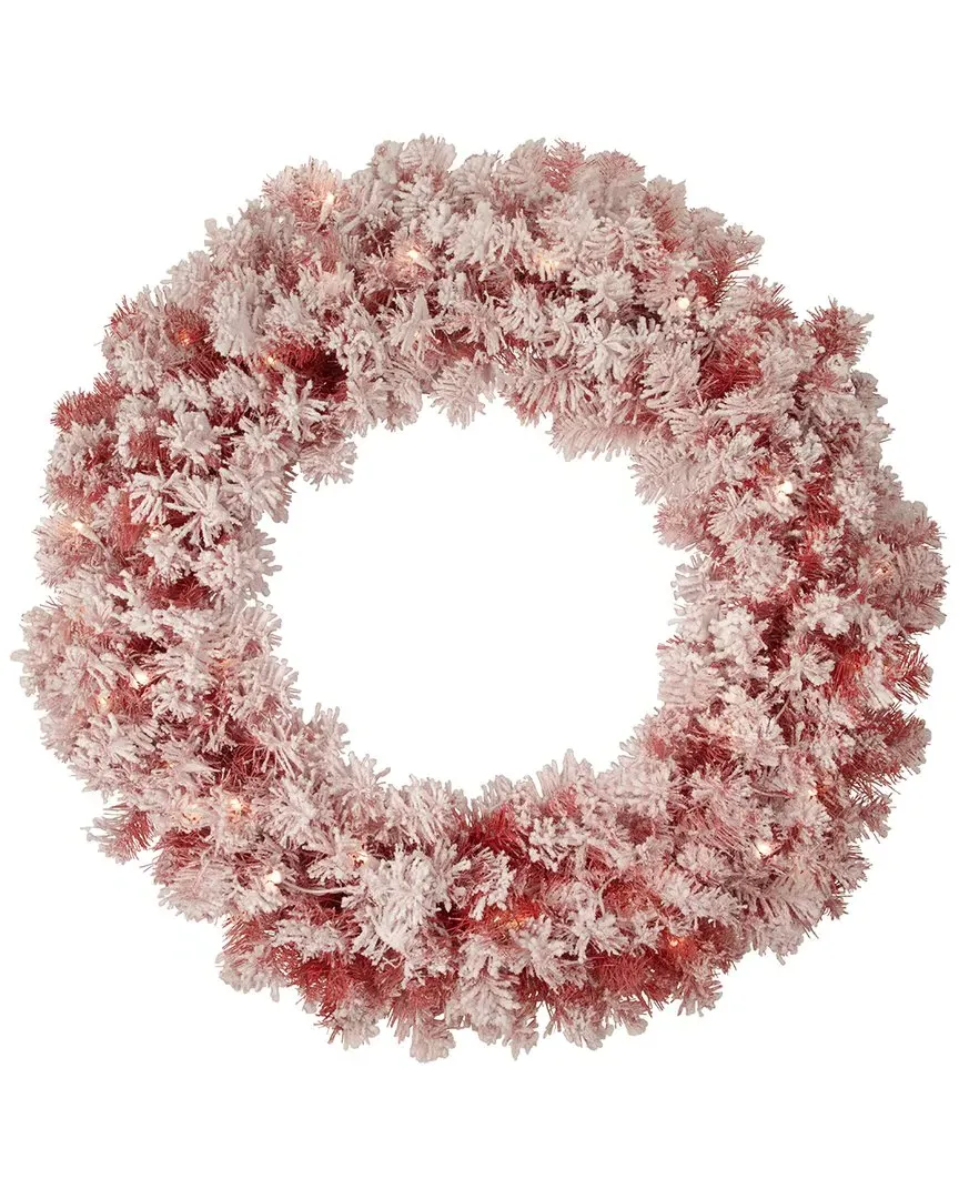 36in Pre-Lit Flocked Christmas Wreath - Red image
