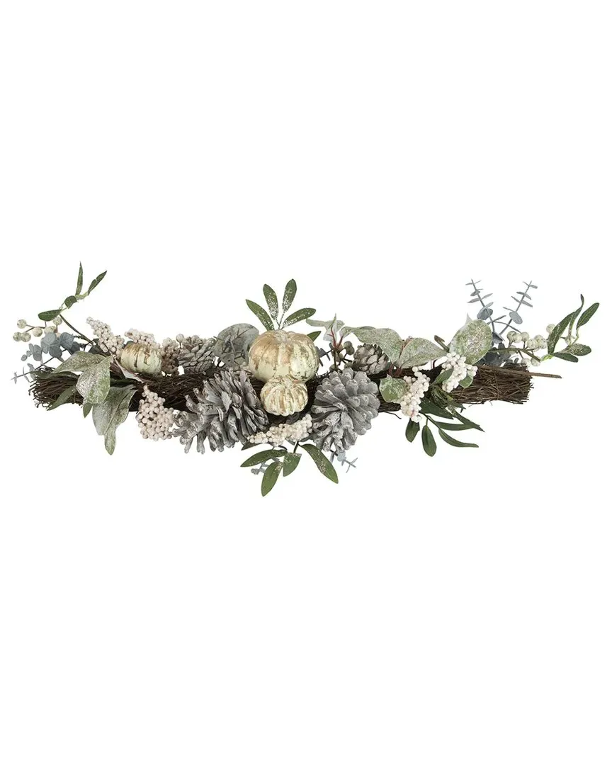 36in Pumpkin & Pine Cones Fall Swag - Green image
