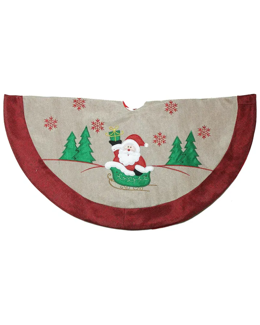 36in Santa Claus in Sleigh Christmas Tree Skirt - Brown, Burlap image