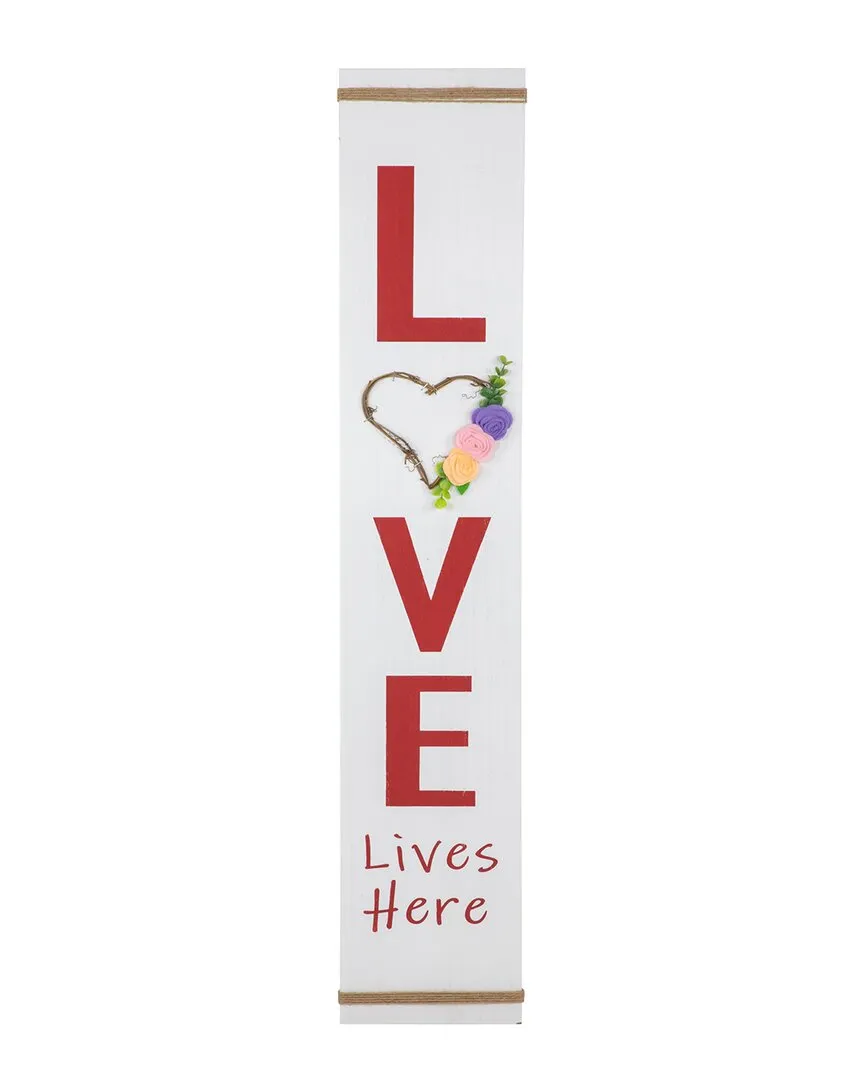 39.25in Love Lives Here Wooden Board Sign - White image