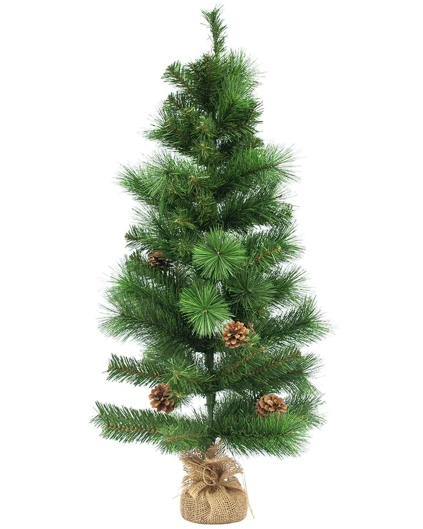 39in Mixed Pine Christmas Tree with Pine Cones - Green, Jute Base image