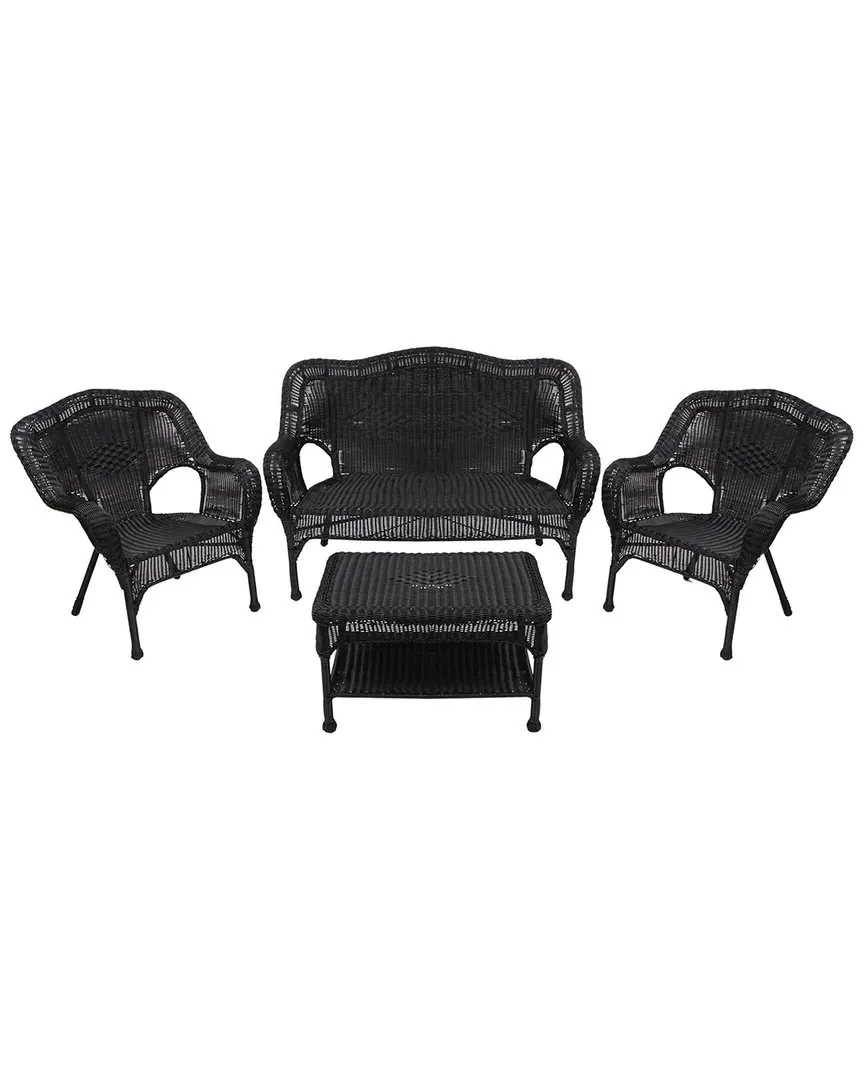 4-Piece Wicker Outdoor Patio Conversation Set - Black