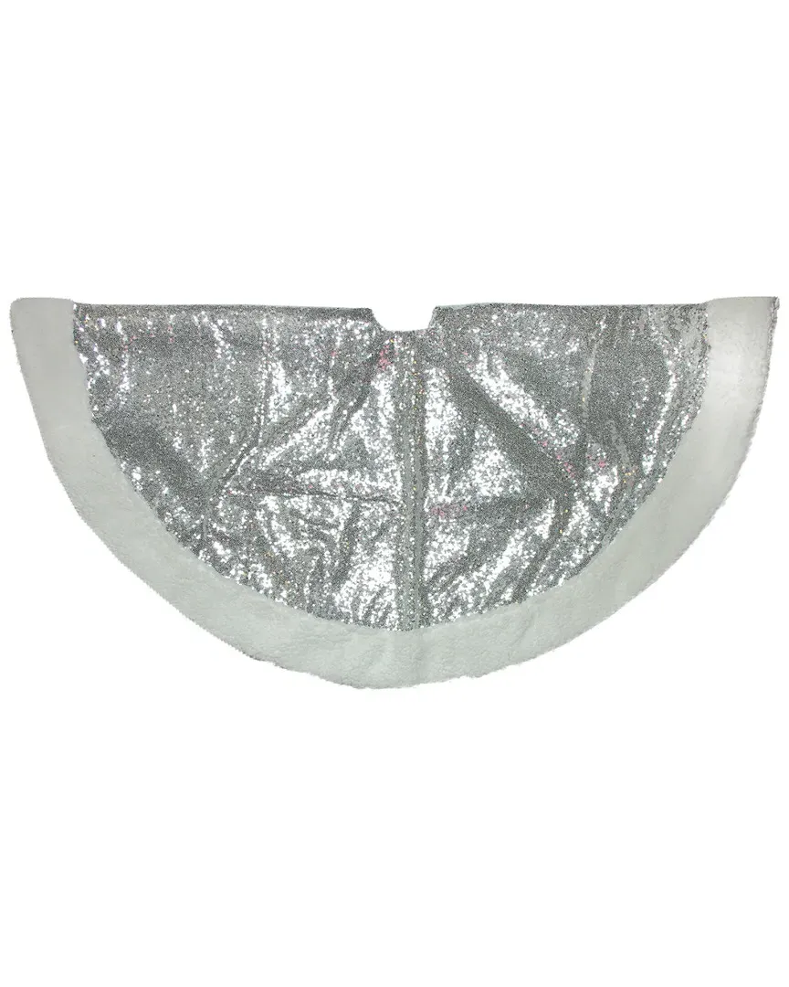 47.2in Christmas Tree Skirt - Silver, White