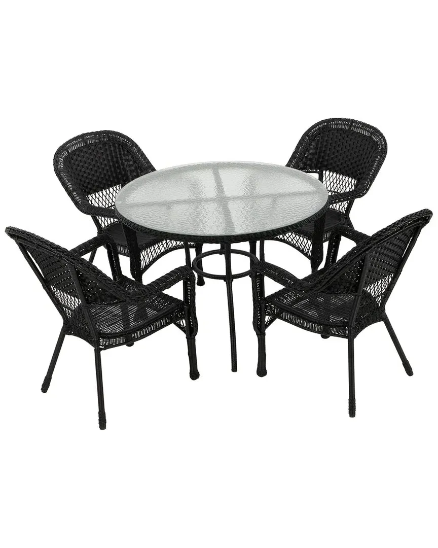 5-Piece Wicker Outdoor Dining Set - Black, Resin image