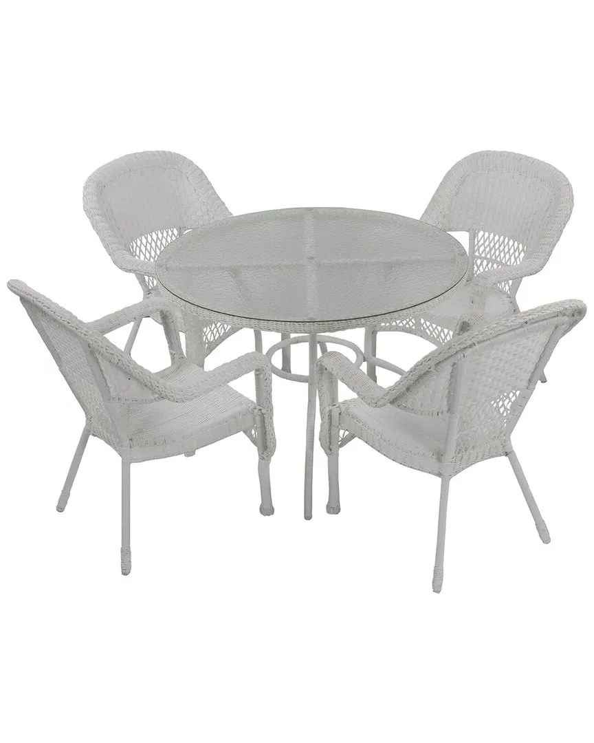 5-Piece Wicker Outdoor Dining Set - White, Resin