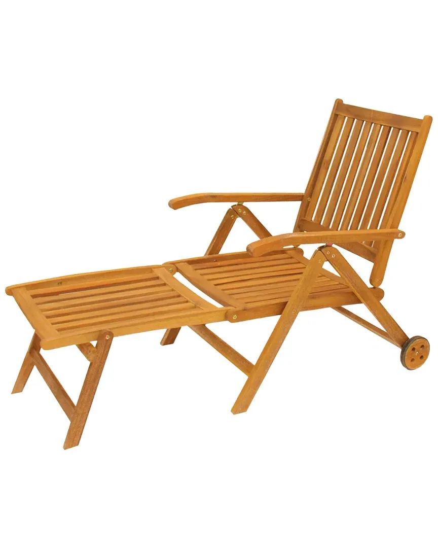 55in Acacia Wood Chaise Lounge Chair - Brown image